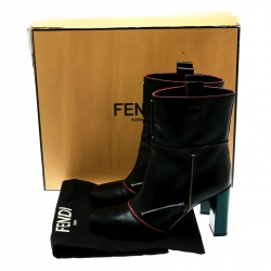 Pre Owned Fendi Black Leather Block Heel Ankle Boots Size 38.5