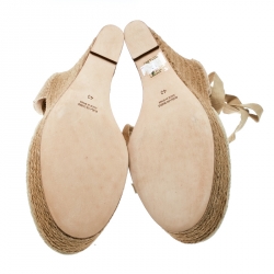 Pre Owned Fendi Beige Monogram Canvas Espadrille Wedge Ankle Wrap Platform Pumps Size 40