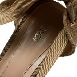 Pre Owned Fendi Beige Monogram Canvas Espadrille Wedge Ankle Wrap Platform Pumps Size 40
