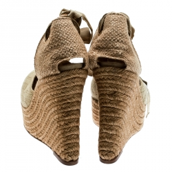 Pre Owned Fendi Beige Monogram Canvas Espadrille Wedge Ankle Wrap Platform Pumps Size 40