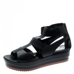 Fendi Black Leather Platform Ankle Strap Sandals Size 40