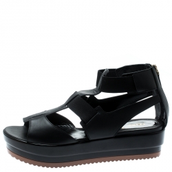 Fendi Black Leather Platform Ankle Strap Sandals Size 40