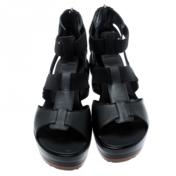 Fendi Black Leather Platform Ankle Strap Sandals Size 40