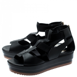 Fendi Black Leather Platform Ankle Strap Sandals Size 40