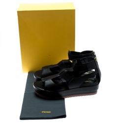 Fendi Black Leather Platform Ankle Strap Sandals Size 40