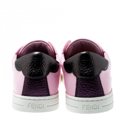 Pre Owned Fendi Pink Leather Rockoclick Slip On Sneakers Size 36