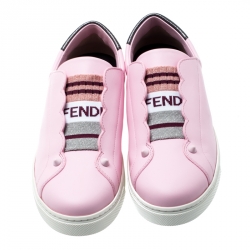 Pre Owned Fendi Pink Leather Rockoclick Slip On Sneakers Size 36