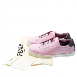 Pre Owned Fendi Pink Leather Rockoclick Slip On Sneakers Size 36