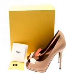 Pre Owned Fendi Tricolor Leather Peep Toe Platform Pumps Size 39
