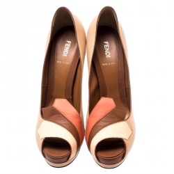 Pre Owned Fendi Tricolor Leather Peep Toe Platform Pumps Size 39