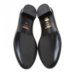 Pre Owned Fendi Black Leather Ballet Flats Size 38.5