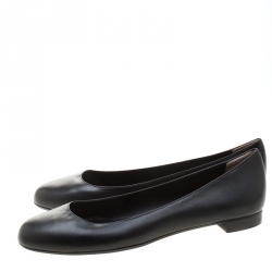 Pre Owned Fendi Black Leather Ballet Flats Size 38.5