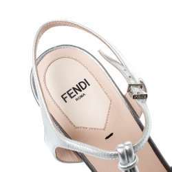 Pre Owned Fendi Silver Metallic Leather T Bar Platform Sandals Size 38