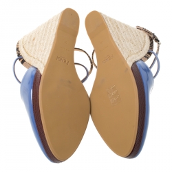 Fendi Lavander Patent Leather And Embossed Snakeskin Leather Elodie Espadrille Platform T Strap Sandals Size 38