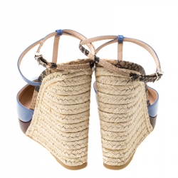Fendi Lavander Patent Leather And Embossed Snakeskin Leather Elodie Espadrille Platform T Strap Sandals Size 38