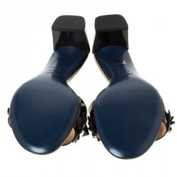 Pre Owned Fendi Black  Floral Appliquè Patent Leather Slide Mules Size 39.5