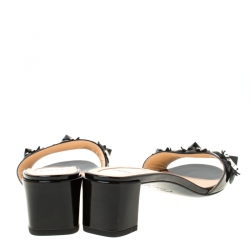 Pre Owned Fendi Black  Floral Appliquè Patent Leather Slide Mules Size 39.5