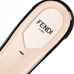 Pre Owned Fendi Black  Floral Appliquè Patent Leather Slide Mules Size 39.5