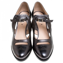 Pre Owned Fendi Metallic Grey Chameleon Wing Tip Ankle Strap Pumps Size 38.5