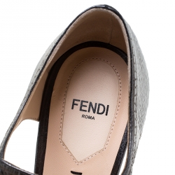 Pre Owned Fendi Metallic Grey Chameleon Wing Tip Ankle Strap Pumps Size 38.5
