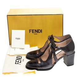 Pre Owned Fendi Metallic Grey Chameleon Wing Tip Ankle Strap Pumps Size 38.5