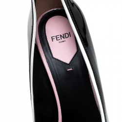Pre Owned Fendi Black/White Patent Leather Peep Toe Platform Pumps Size 38