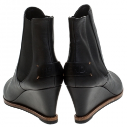 Pre Owned Fendi Black Leather Wedge Ankle Boots Size 41