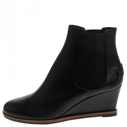 Pre Owned Fendi Black Leather Wedge Ankle Boots Size 41