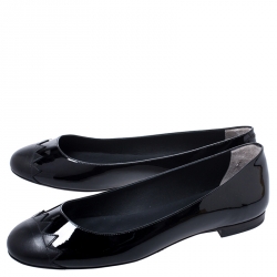 Pre Owned Fendi Black Patent Leather And Leather Ballet Flats Size 38