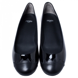 Pre Owned Fendi Black Patent Leather And Leather Ballet Flats Size 38