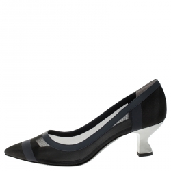 Pre Owned Fendi Blue/Black Mesh And Leather Colibrì Pointed Toe Pumps Size 38