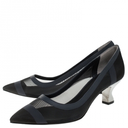 Pre Owned Fendi Blue/Black Mesh And Leather Colibrì Pointed Toe Pumps Size 38