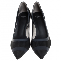 Pre Owned Fendi Blue/Black Mesh And Leather Colibrì Pointed Toe Pumps Size 38