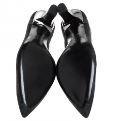 Pre Owned Fendi Blue/Black Mesh And Leather Colibrì Pointed Toe Pumps Size 38