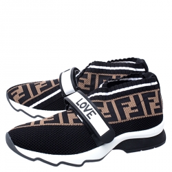 Pre Owned Fendi Multicolor FF Monogram Knit Fabric Rockoko Sneakers Size 36