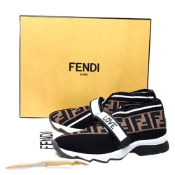 Pre Owned Fendi Multicolor FF Monogram Knit Fabric Rockoko Sneakers Size 36