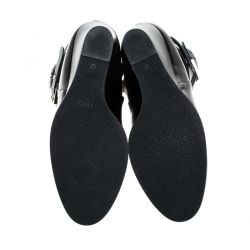 Pre Owned Fendi Black Leather And Fur Trim Wedge Ankle Boots Size 40