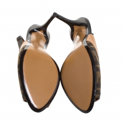 Pre Owned Fendi Brown Zucca Canvas and Leather Slingback Sandals Size 38.5