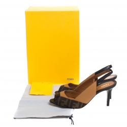 Pre Owned Fendi Brown Zucca Canvas and Leather Slingback Sandals Size 38.5