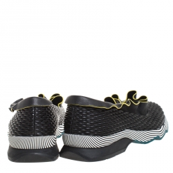 Pre Owned Fendi Black Smocked Leather Ruffle Trim Slip On Sneakers Size 38