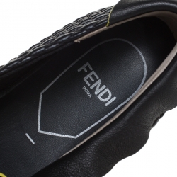 Pre Owned Fendi Black Smocked Leather Ruffle Trim Slip On Sneakers Size 38