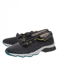 Pre Owned Fendi Black Smocked Leather Ruffle Trim Slip On Sneakers Size 38