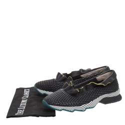 Pre Owned Fendi Black Smocked Leather Ruffle Trim Slip On Sneakers Size 38