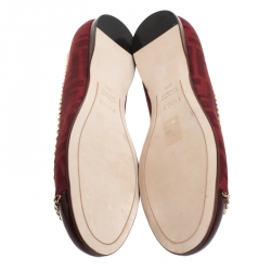 Pre Owned Fendi Red Zucca Canvas And Patent Cap Toe Chain Link Embellished Ballet Flats Size 38.5