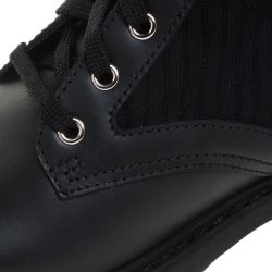Pre Owned Fendi Black Leather And FF Motif Detail Stretch Fabric Rockoko Combat Boots Size 38