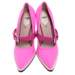Pre Owned Fendi Pink Fabric And Leather Trim Mary Jane Pumps Size 38