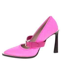 Pre Owned Fendi Pink Fabric And Leather Trim Mary Jane Pumps Size 38