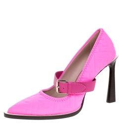 Pre Owned Fendi Pink Fabric And Leather Trim Mary Jane Pumps Size 38