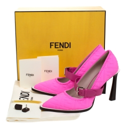 Pre Owned Fendi Pink Fabric And Leather Trim Mary Jane Pumps Size 38