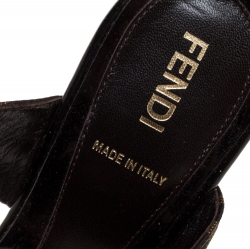 Pre Owned Fendi Brown Zucca Canvas And Patent Leather Trim Open Toe Sandals Size 36.5